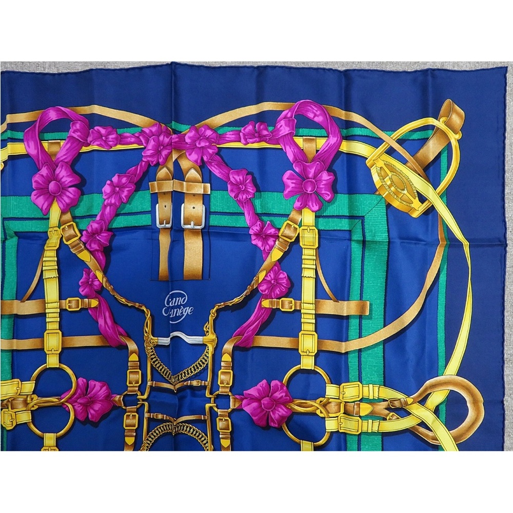 Hermes Blue and Gold Silk Scarf - Picture 2 of 11
